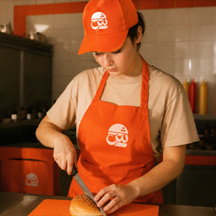 Fast food brand identity system and takeaway collateral mockup created by HK Creative